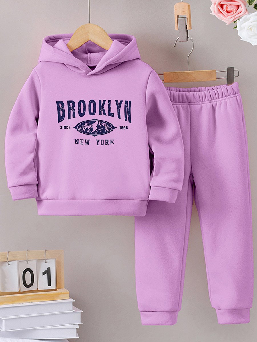 Girl Graphic Print Hoodie with Pants Set