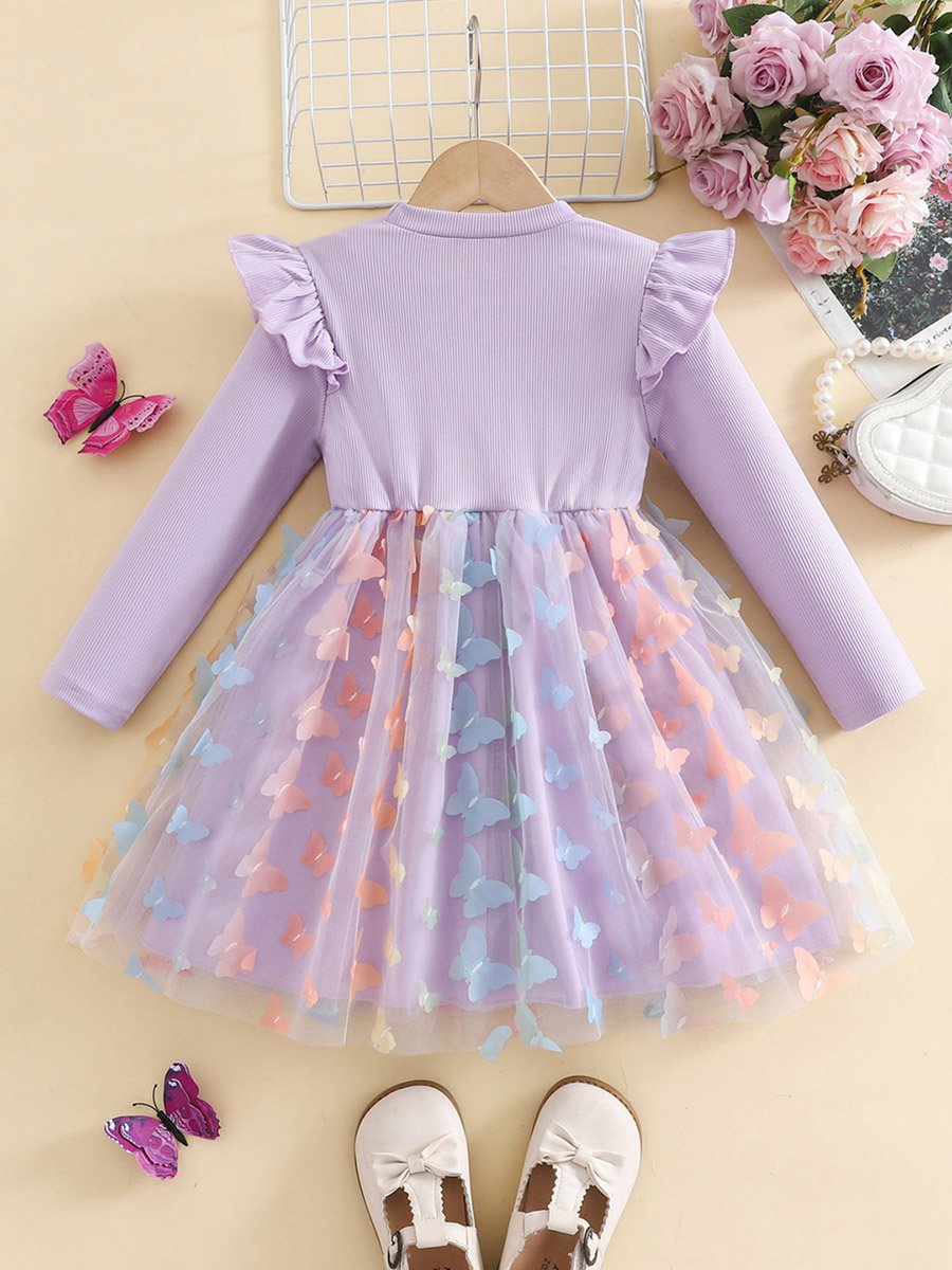 Ruffled Detail Mesh Hem Dress
