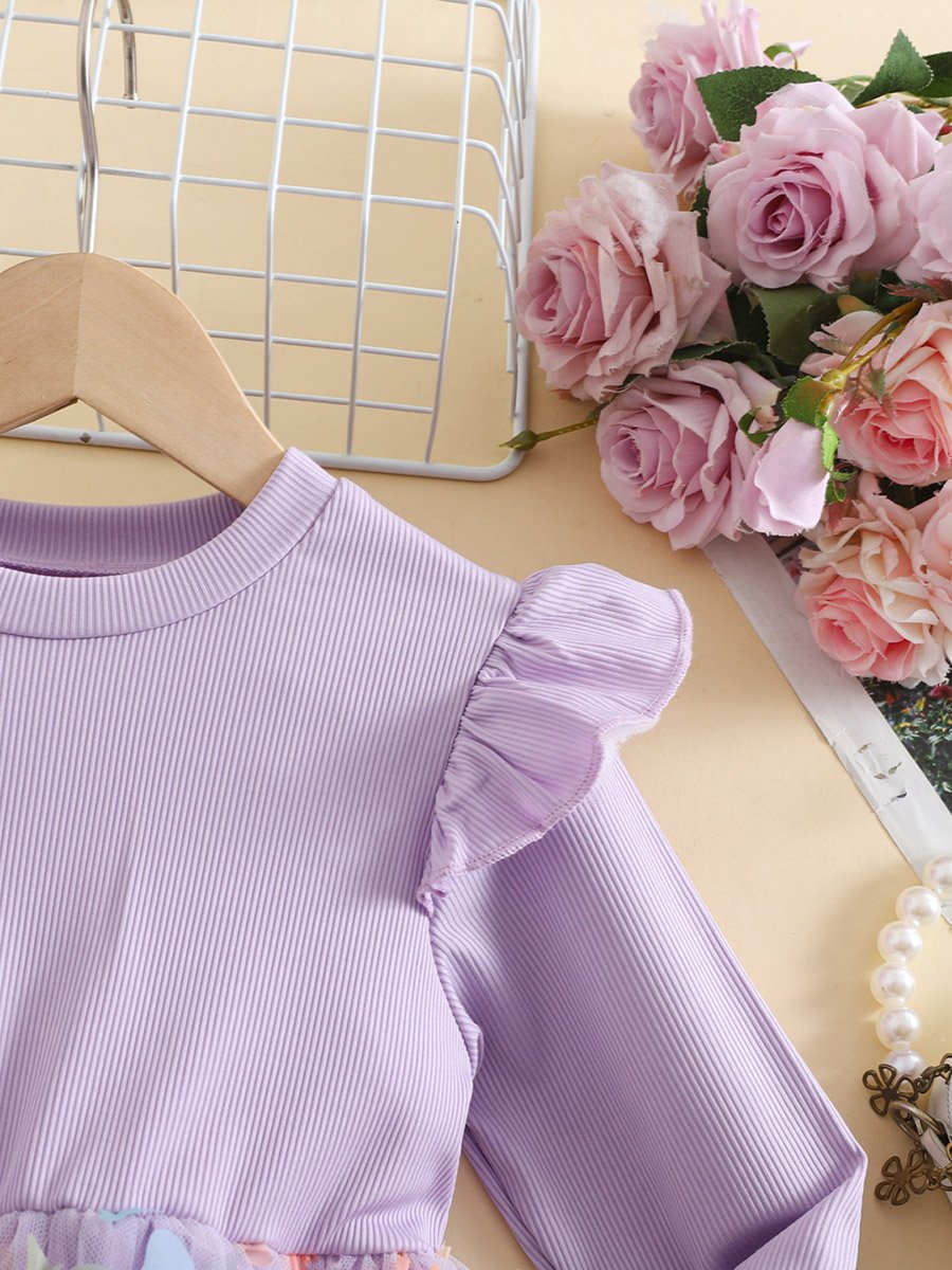 Ruffled Detail Mesh Hem Dress