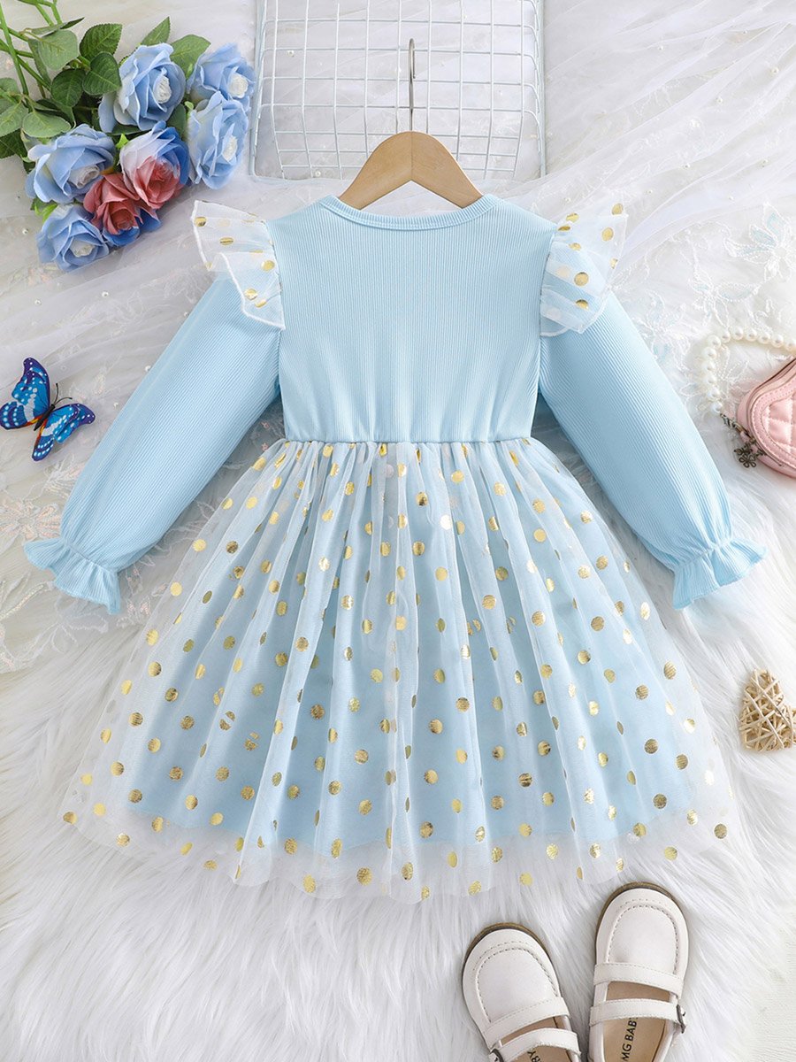 Bow Detail Ruffled Long Sleeve Mesh Dress