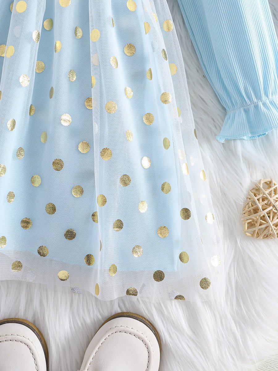 Bow Detail Ruffled Long Sleeve Mesh Dress