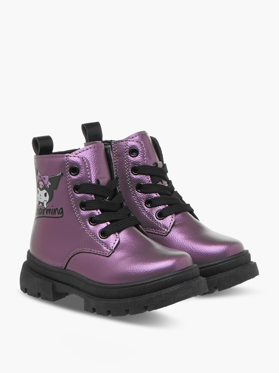 Kuromi Print Ankle Boots with Lace-Up Closure