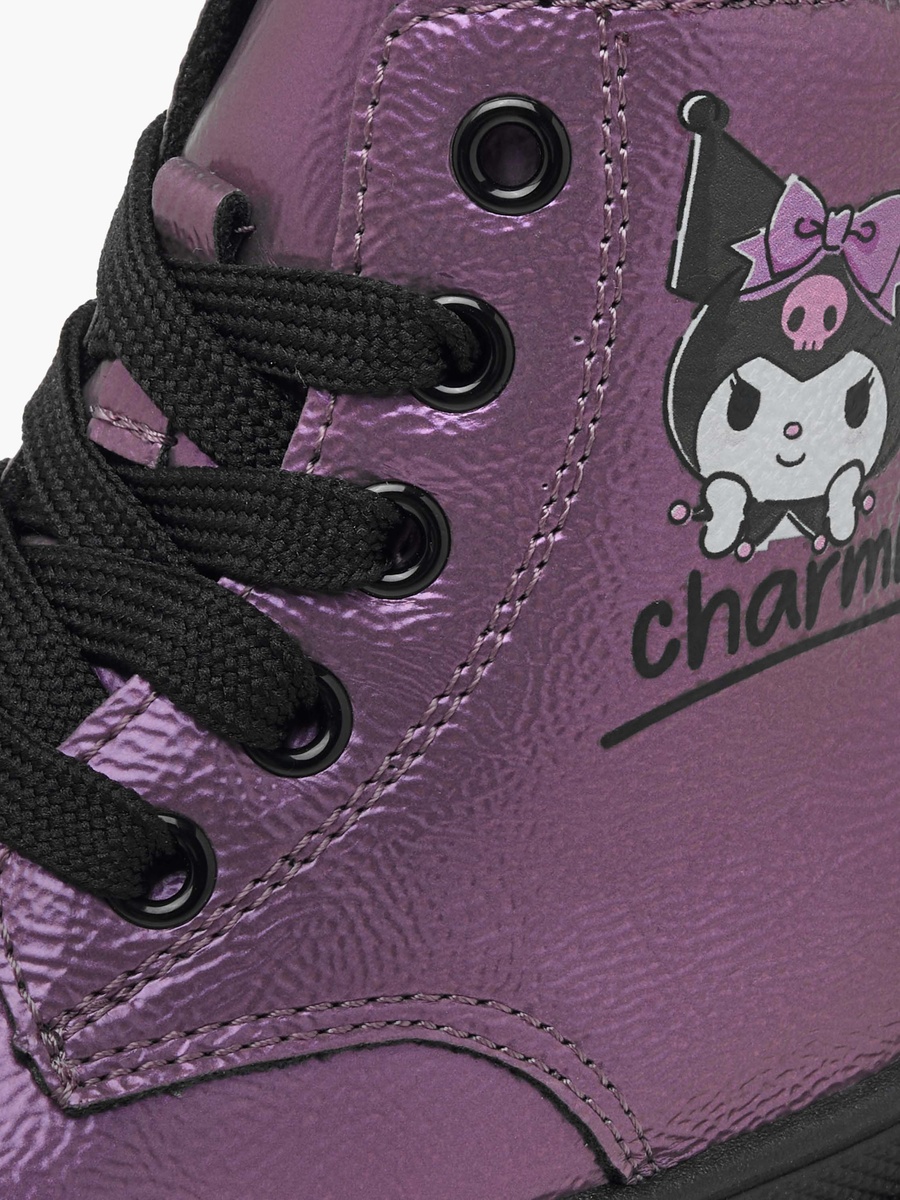 Kuromi Print Ankle Boots with Lace-Up Closure
