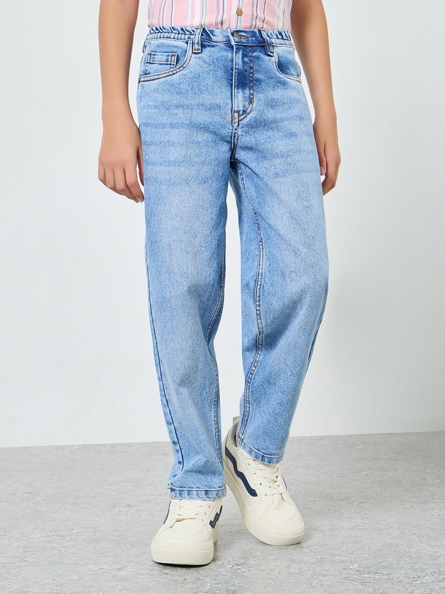 Boys Light Blue Acid Wash Jeans