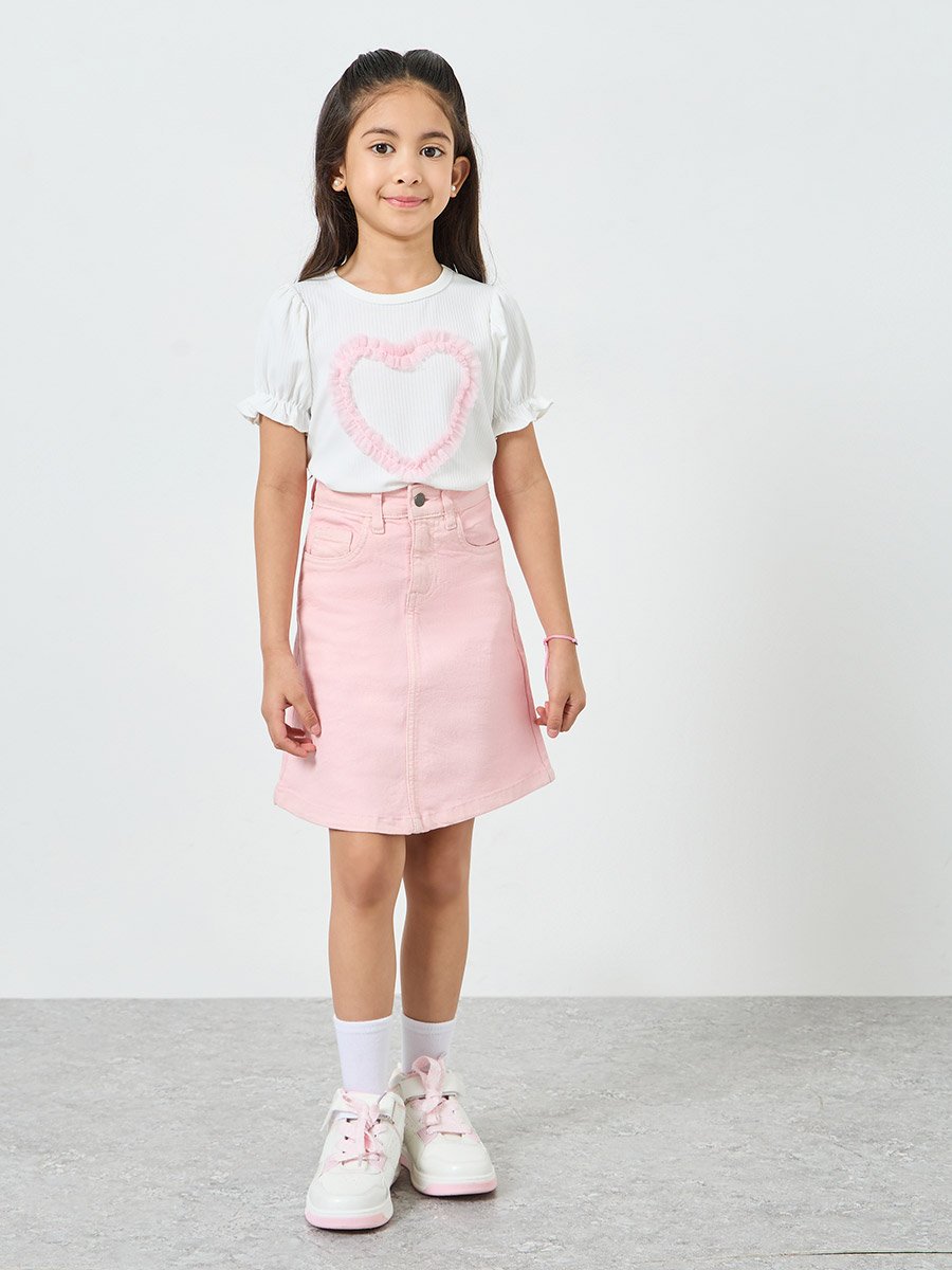 Girls Pink Denim Skirt