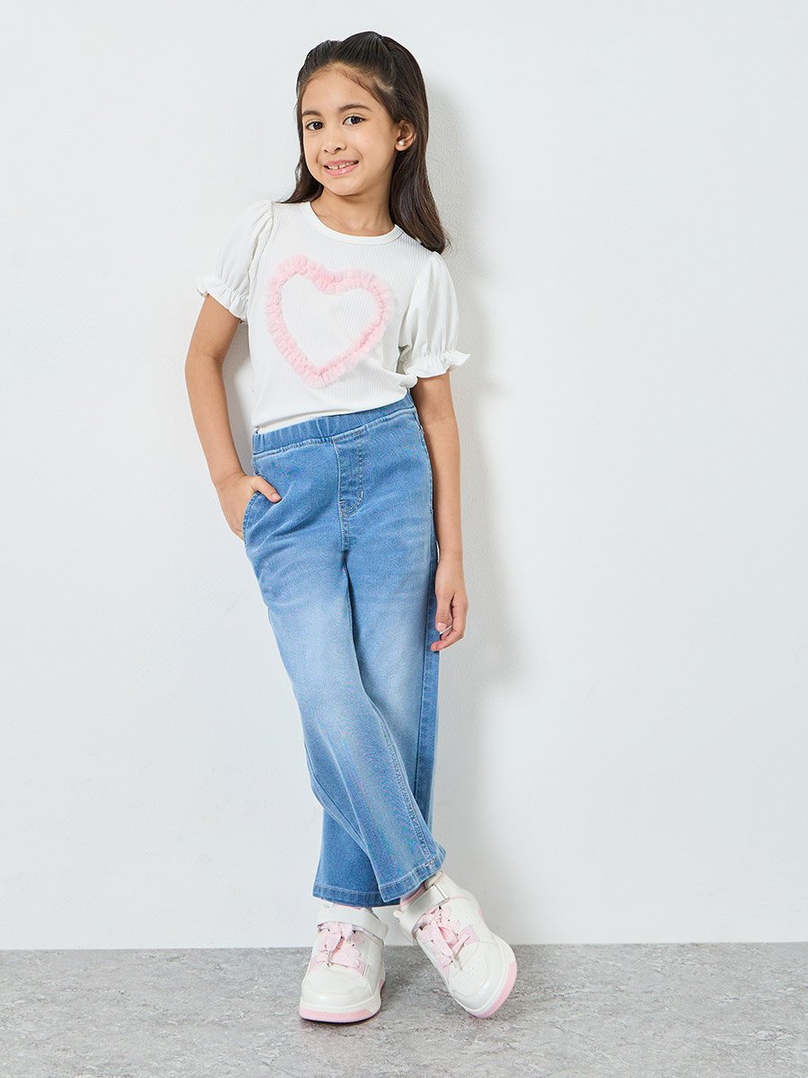Girls Blue Wide Leg Jeans