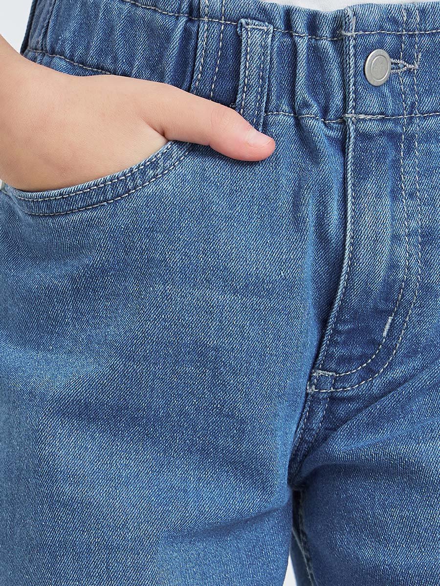 Girls Blue Acid Wash Faded Jeans