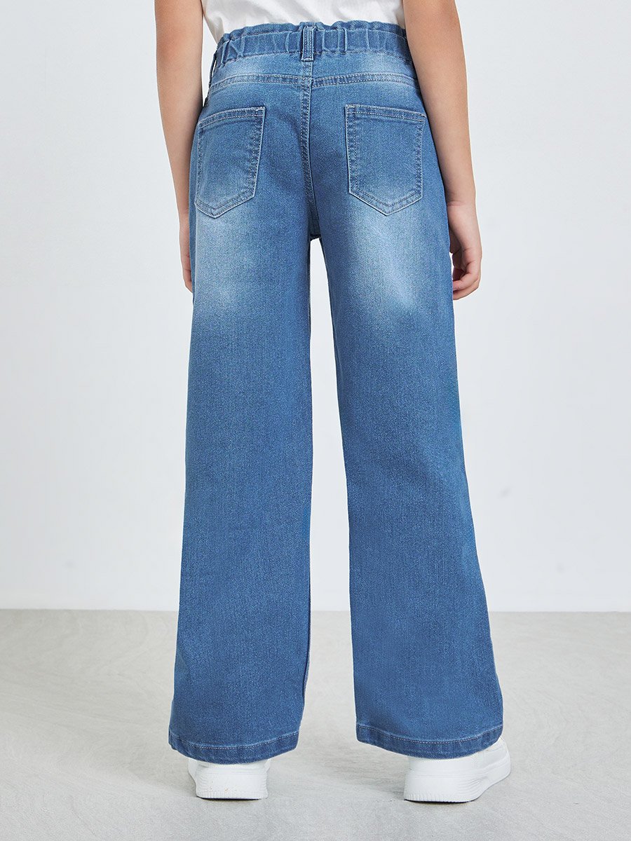 Girls Blue Acid Wash Faded Jeans