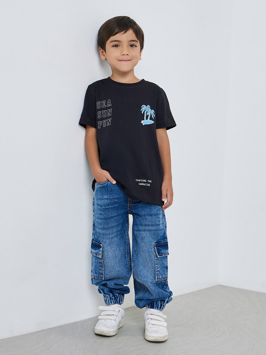 Boys Cotton Cargo Jeans with Drawstring