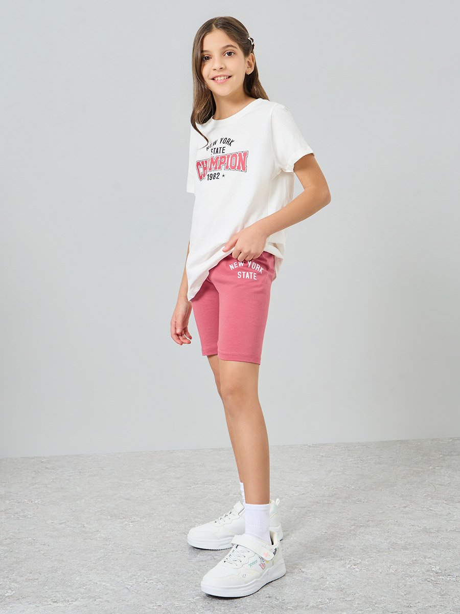 Girls Graphic Print T-Shirt and Cycling Shorts Set
