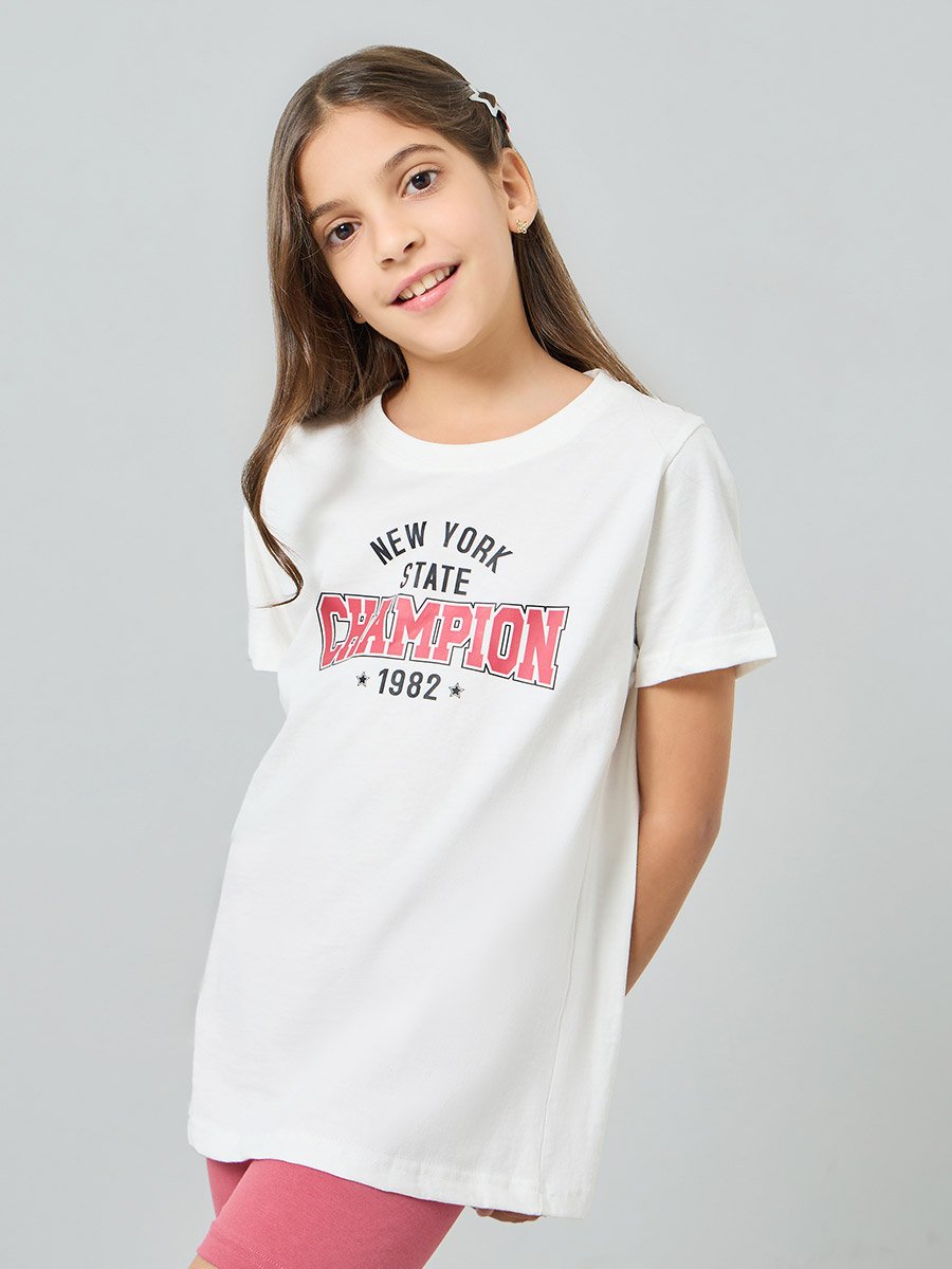 Girls Graphic Print T-Shirt and Cycling Shorts Set
