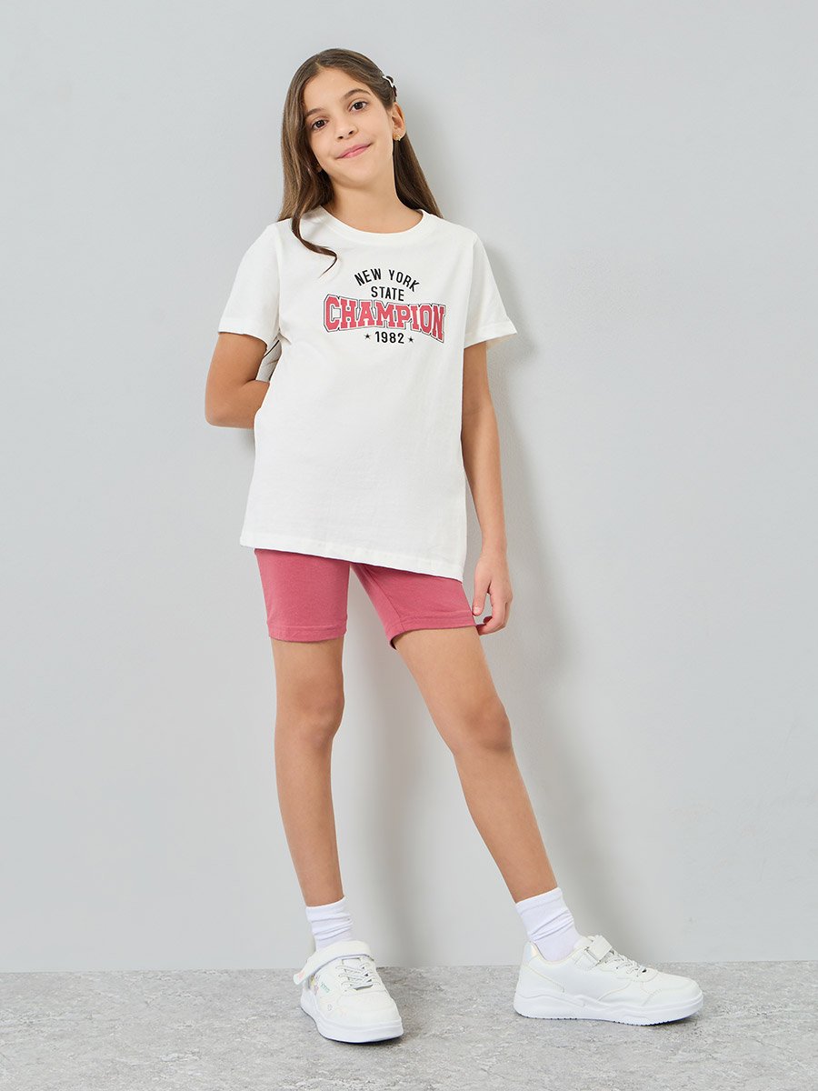 Girls Graphic Print T-Shirt and Cycling Shorts Set