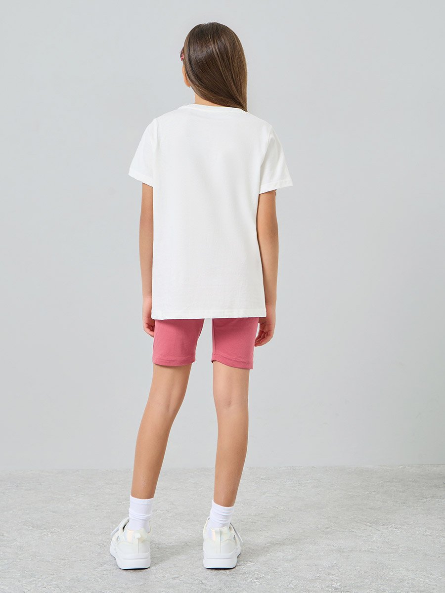 Girls Graphic Print T-Shirt and Cycling Shorts Set