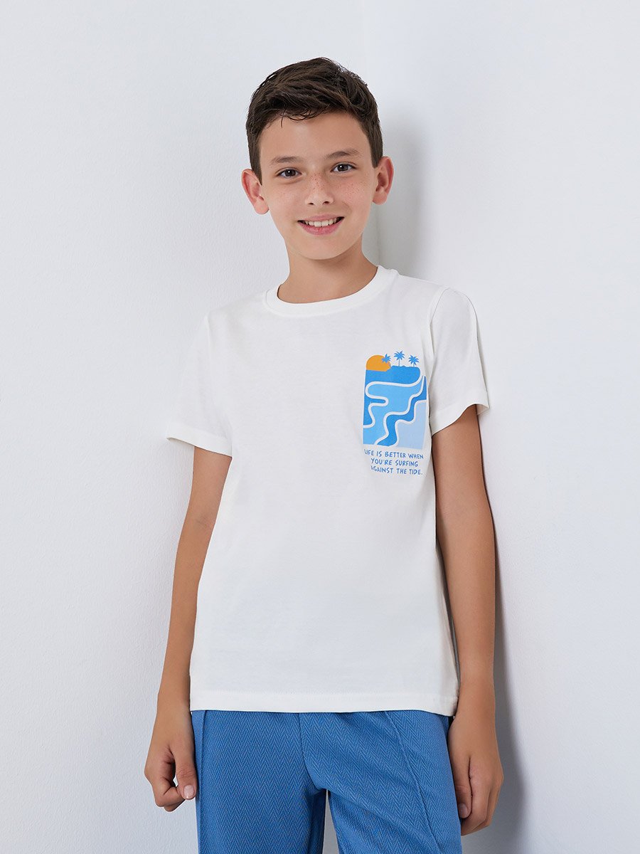 Boys Off-White Graphic Print Cotton T-Shirt