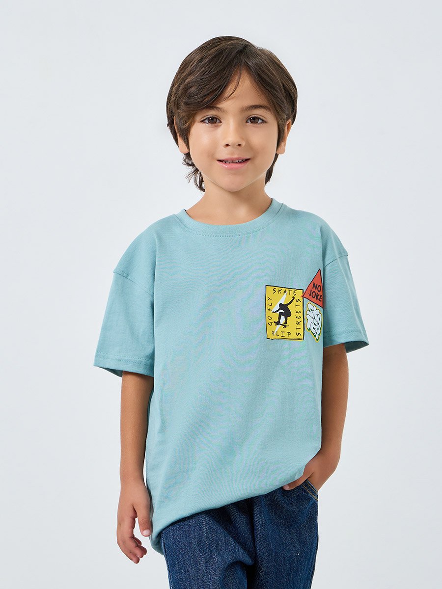 Boys Blue Graphic Print Oversized T-Shirt