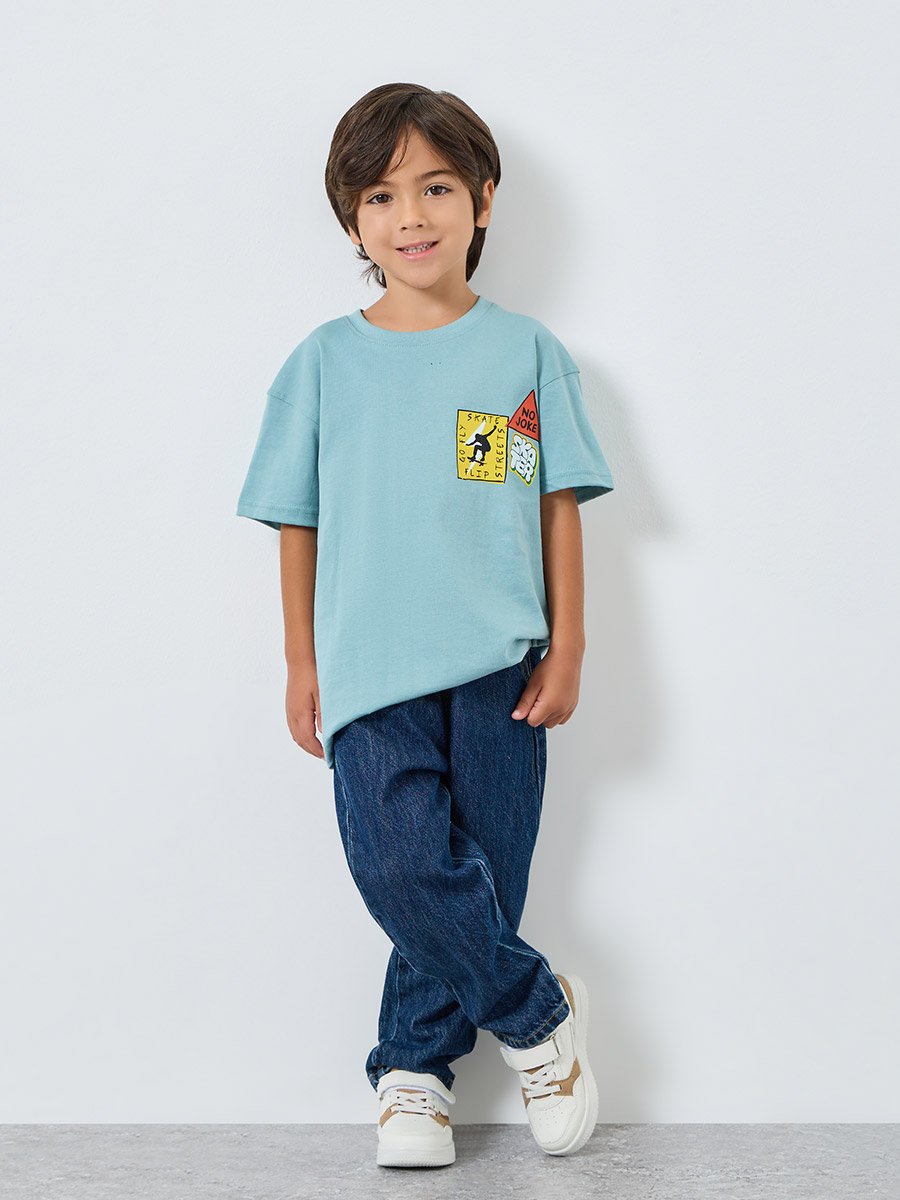 Boys Blue Graphic Print Oversized T-Shirt