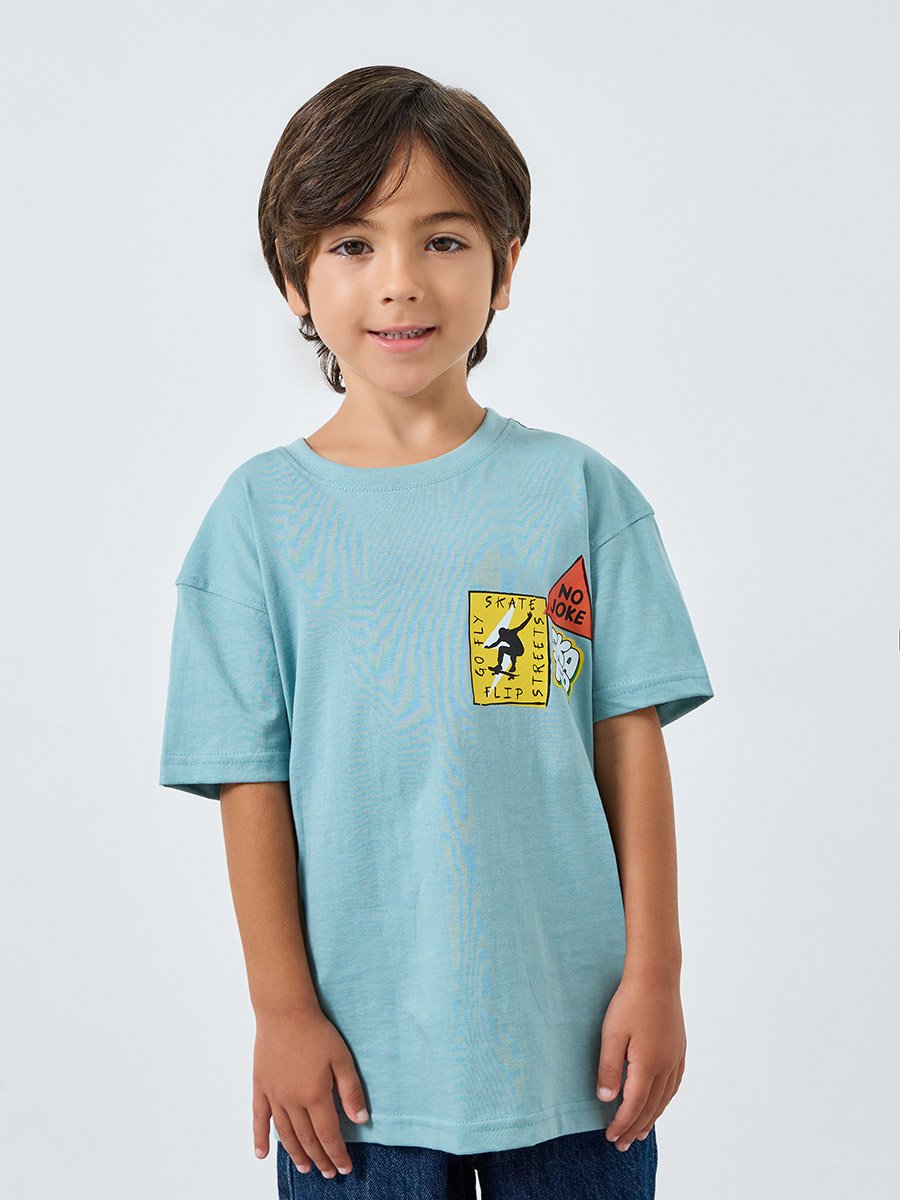 Boys Blue Graphic Print Oversized T-Shirt