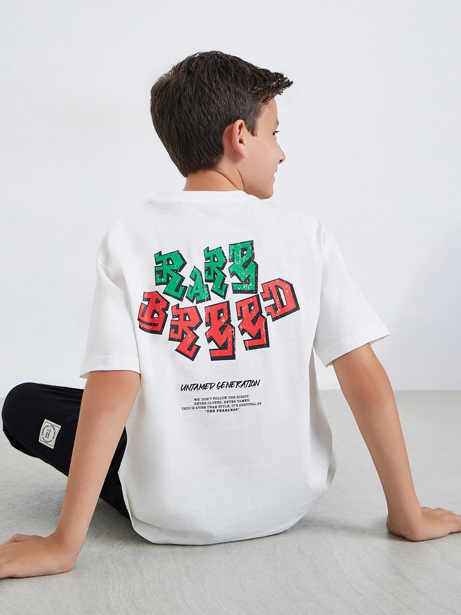 Boys Off-White Graphic Print Cotton T-Shirt