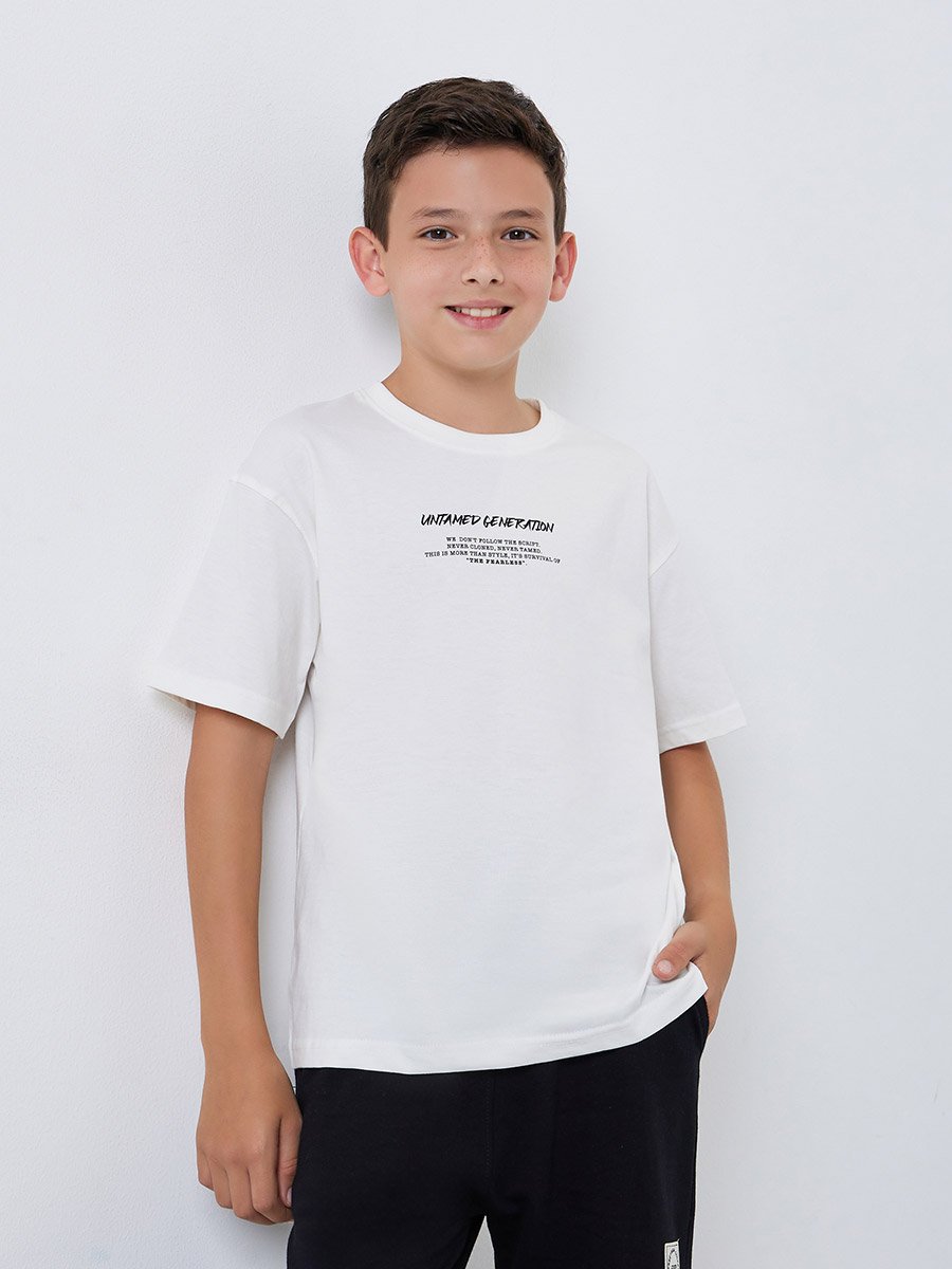 Boys Off-White Graphic Print Cotton T-Shirt