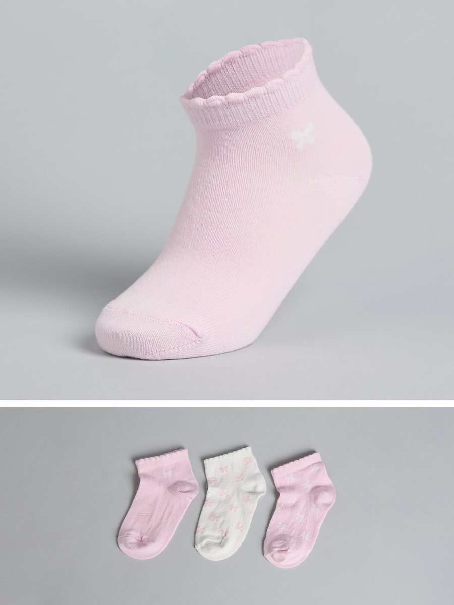Pack of 3 - Printed Ankle Length Socks with Scalloped Hem