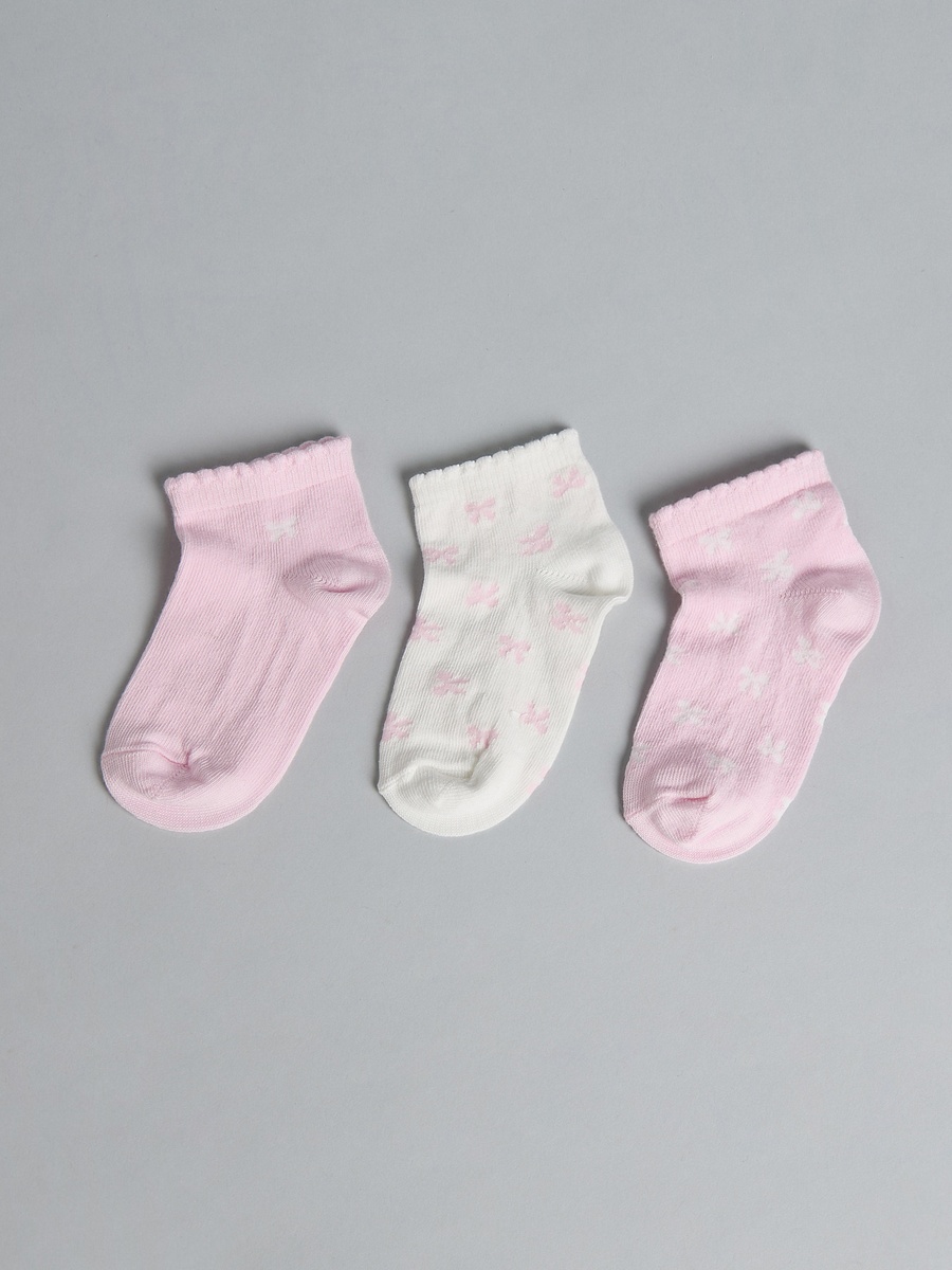 Pack of 3 - Printed Ankle Length Socks with Scalloped Hem
