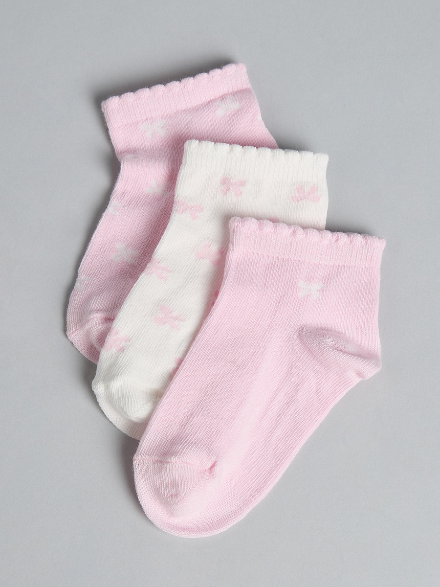 Pack of 3 - Printed Ankle Length Socks with Scalloped Hem
