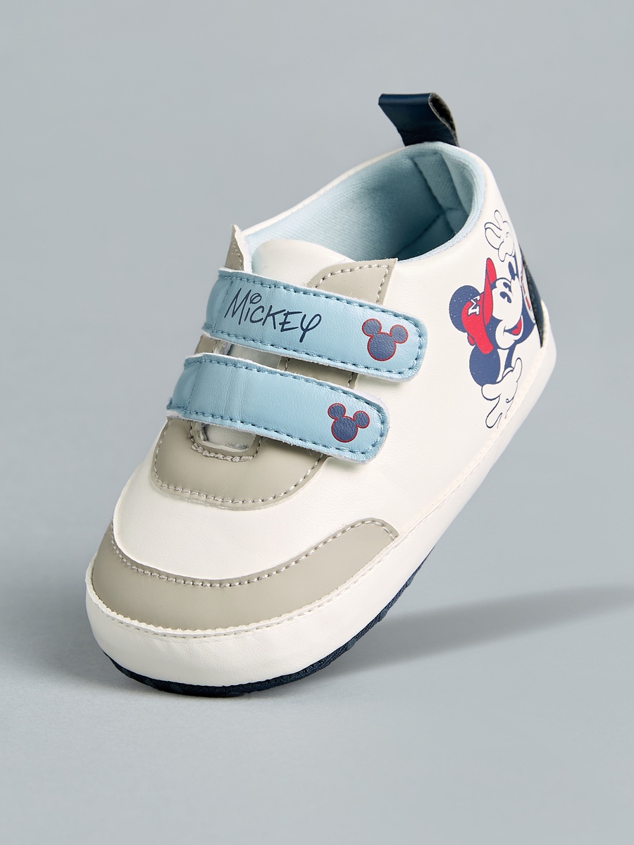Mickey Mouse Print Sneakers with Hook and Loop Closure