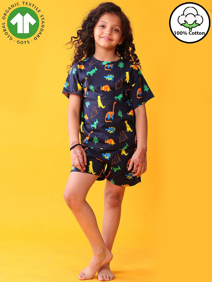 Kids Dinosaur Print Cotton T-Shirt and Shorts Set
