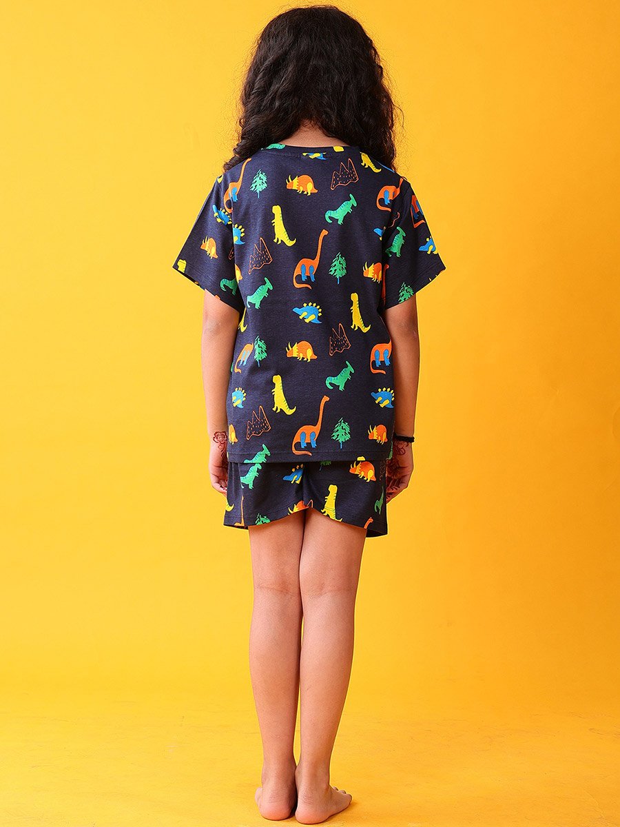Kids Dinosaur Print Cotton T-Shirt and Shorts Set