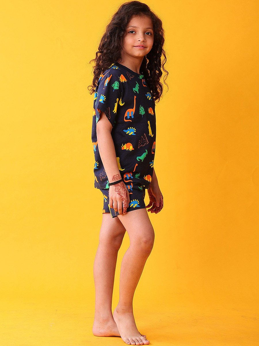 Kids Dinosaur Print Cotton T-Shirt and Shorts Set