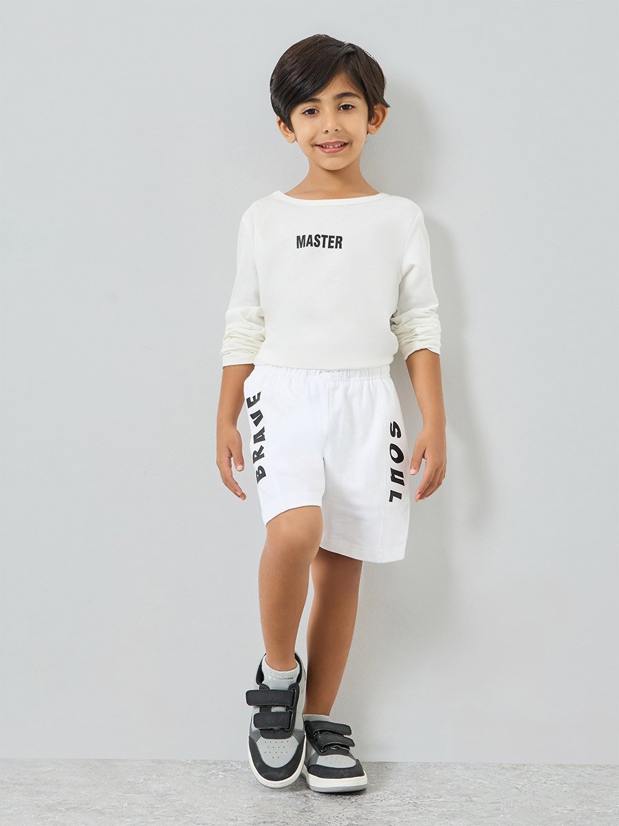 Kids White Cotton Shorts with Print