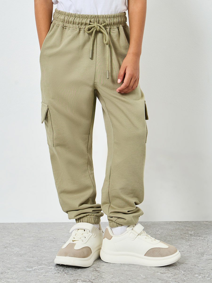 Kids Green Cotton Cargo Joggers
