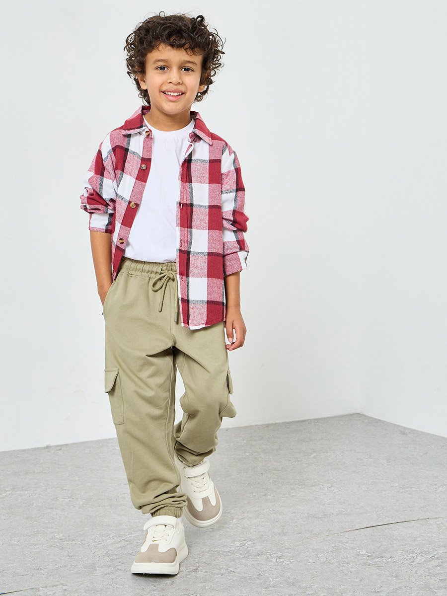 Kids Green Cotton Cargo Joggers