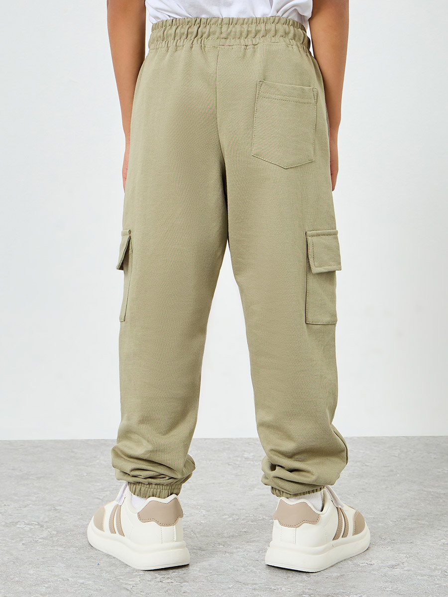 Kids Green Cotton Cargo Joggers