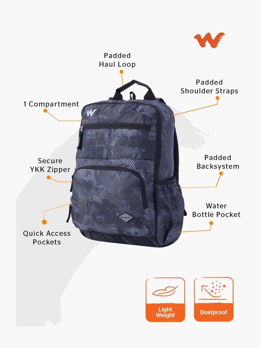 Printed Backpack with Adjustable Straps and Zip Closure - 15x28x39 cm
