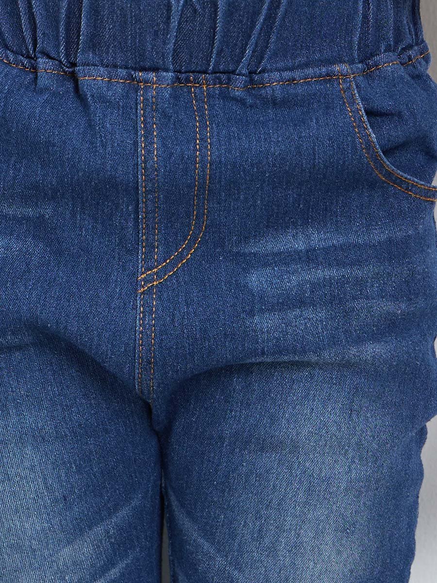Plain Elastic Waist Regular Fit Jeans