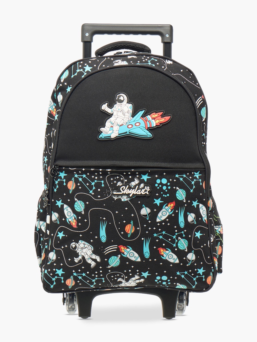 Astronaut Glow-in-the-Dark Print Trolley Backpack with Retractable Handle - 27x14x21 cm