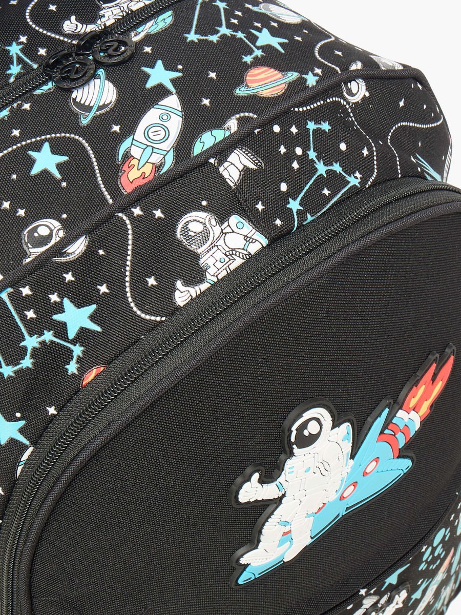 Astronaut Glow-in-the-Dark Print Trolley Backpack with Retractable Handle - 27x14x21 cm