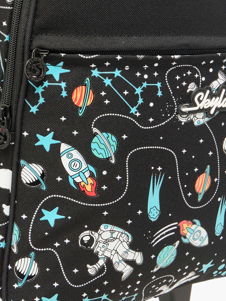 Astronaut Glow-in-the-Dark Print Trolley Backpack with Retractable Handle - 27x14x21 cm