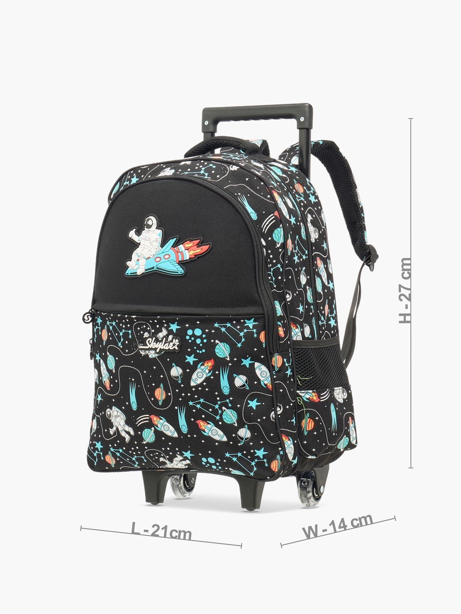 Astronaut Glow-in-the-Dark Print Trolley Backpack with Retractable Handle - 27x14x21 cm