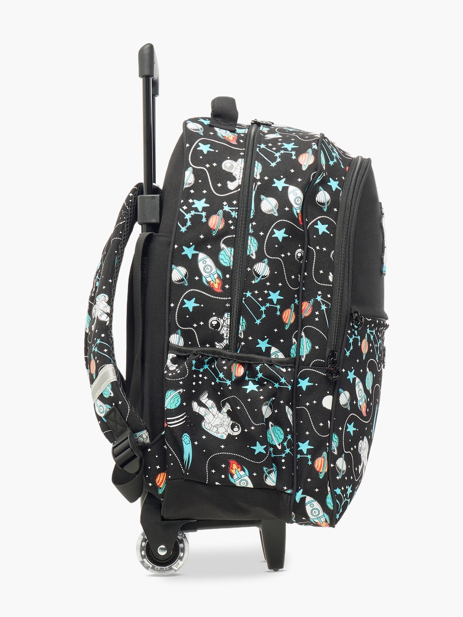 Astronaut Glow-in-the-Dark Print Trolley Backpack with Retractable Handle - 27x14x21 cm