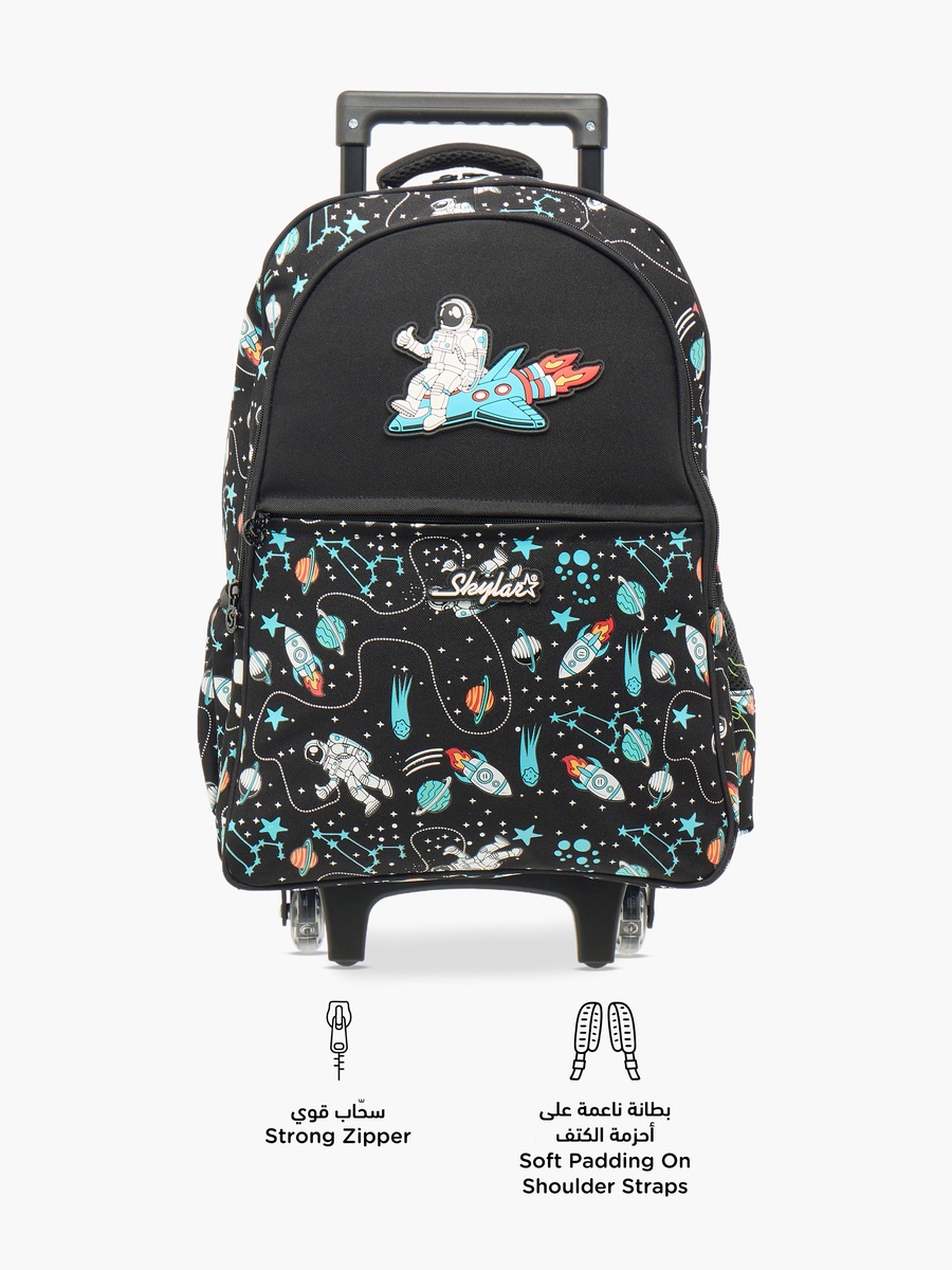 Astronaut Glow-in-the-Dark Print Trolley Backpack with Retractable Handle - 27x14x21 cm