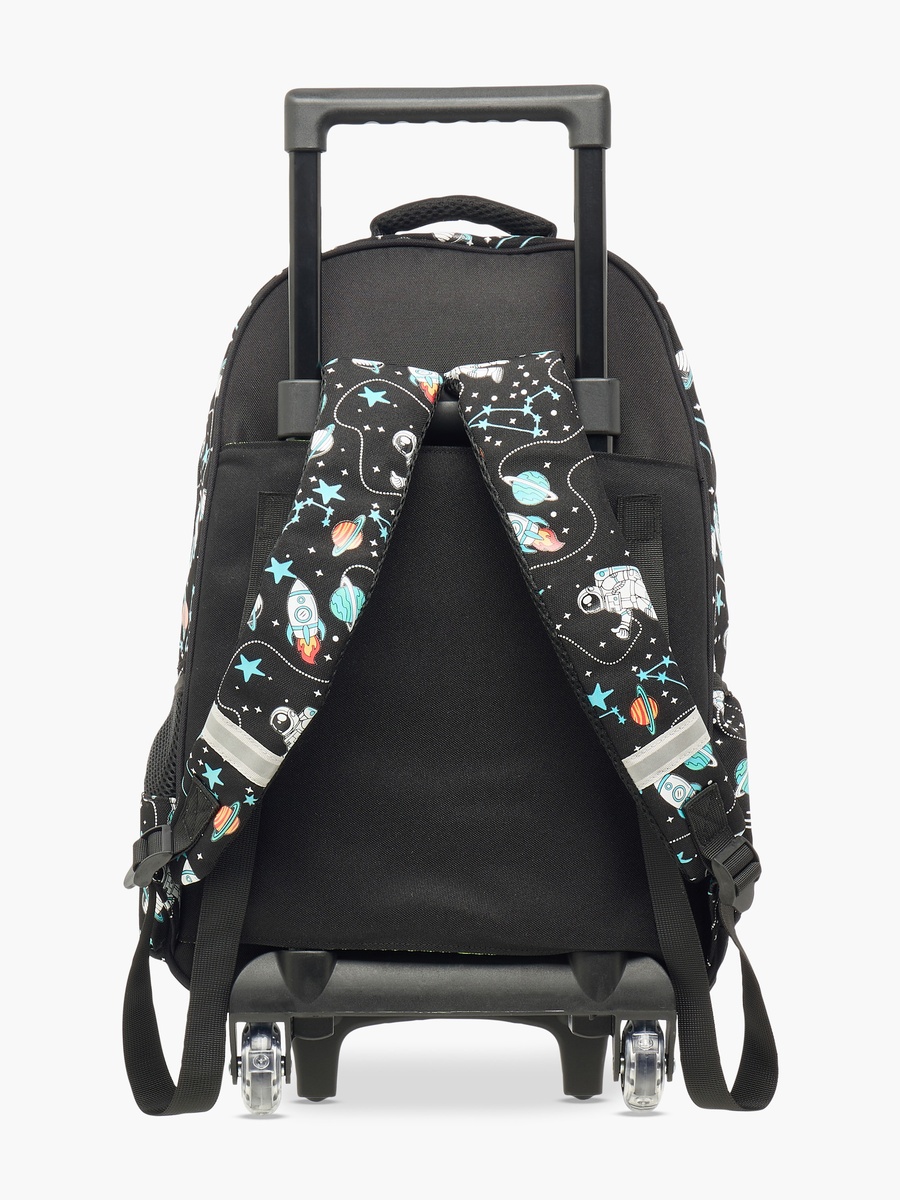 Astronaut Glow-in-the-Dark Print Trolley Backpack with Retractable Handle - 27x14x21 cm