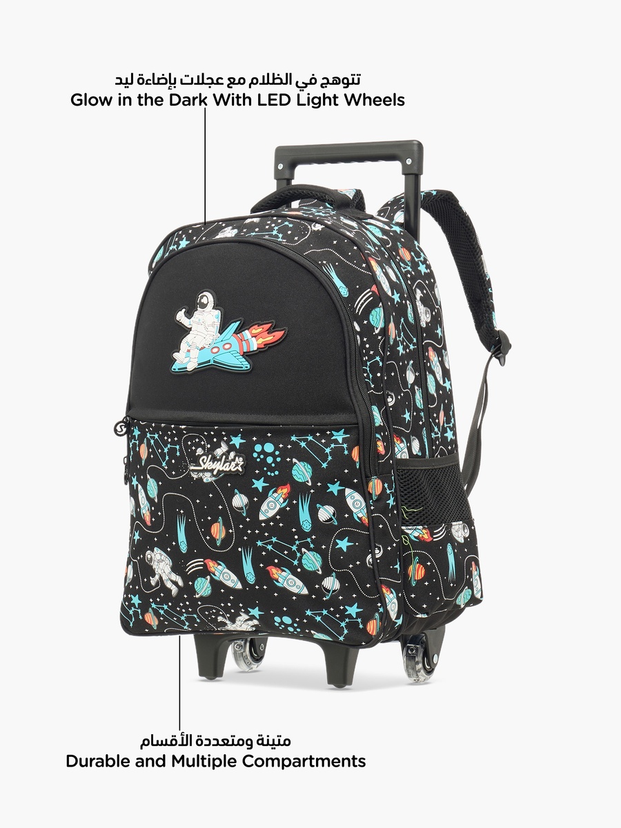 Astronaut Glow-in-the-Dark Print Trolley Backpack with Retractable Handle - 27x14x21 cm