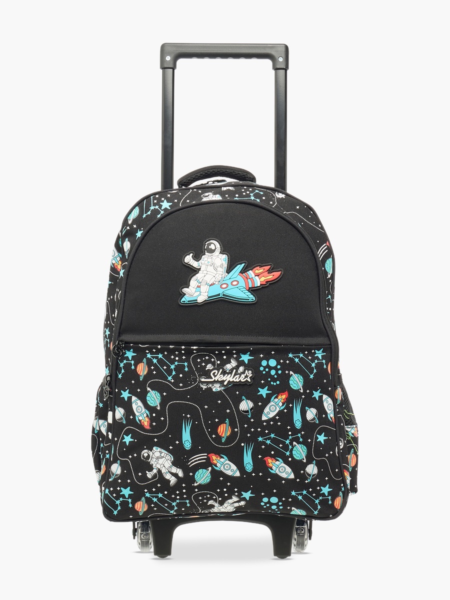 Astronaut Glow-in-the-Dark Print Trolley Backpack with Retractable Handle - 27x14x21 cm