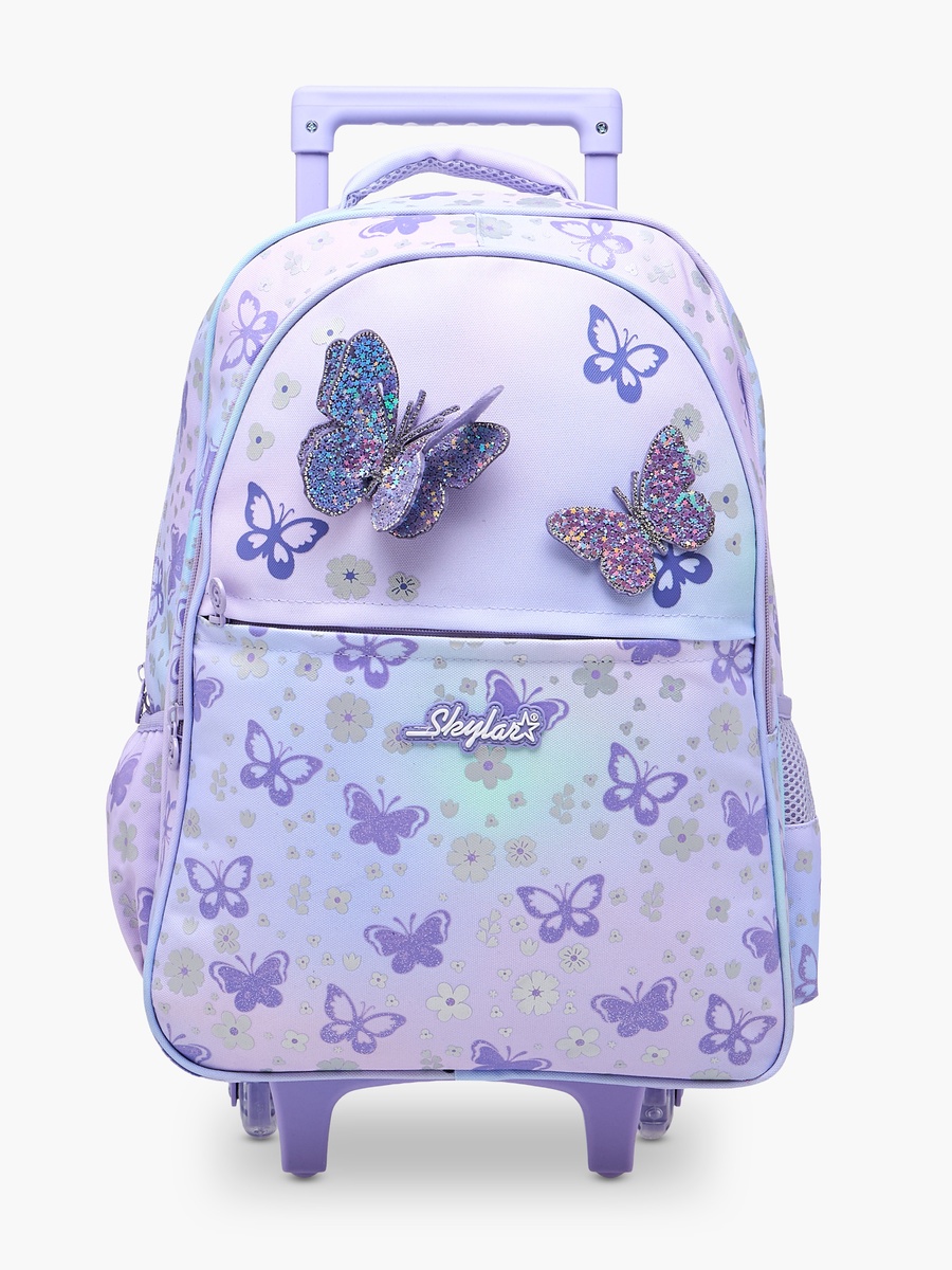 Butterfly Trolley Bag for Girls 5-8 Years with Padded Shoulder Straps