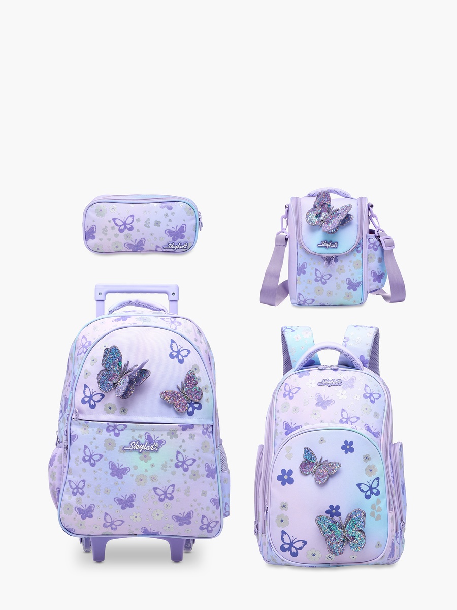 Butterfly Trolley Bag for Girls 5-8 Years with Padded Shoulder Straps