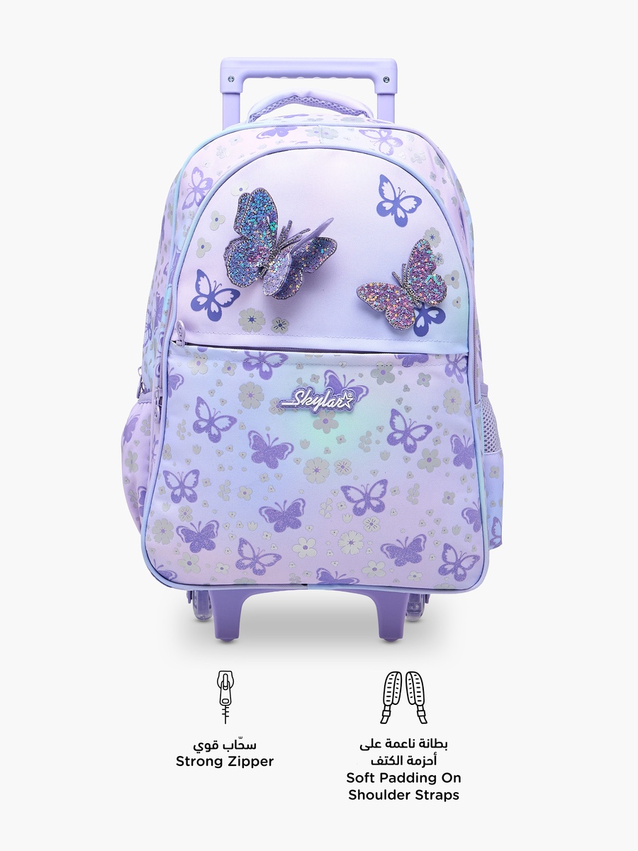 Butterfly Trolley Bag for Girls 5-8 Years with Padded Shoulder Straps