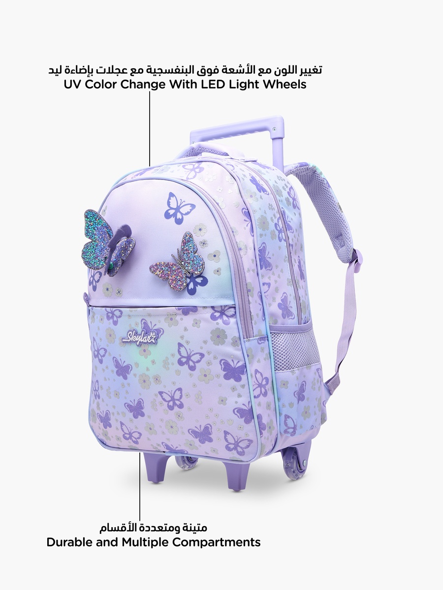 Butterfly Trolley Bag for Girls 5-8 Years with Padded Shoulder Straps