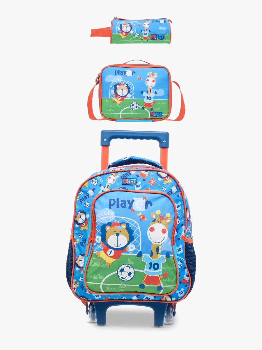 3-Piece Animal Print 12-inch Trolley Backpack Set -  27x10x31 cms